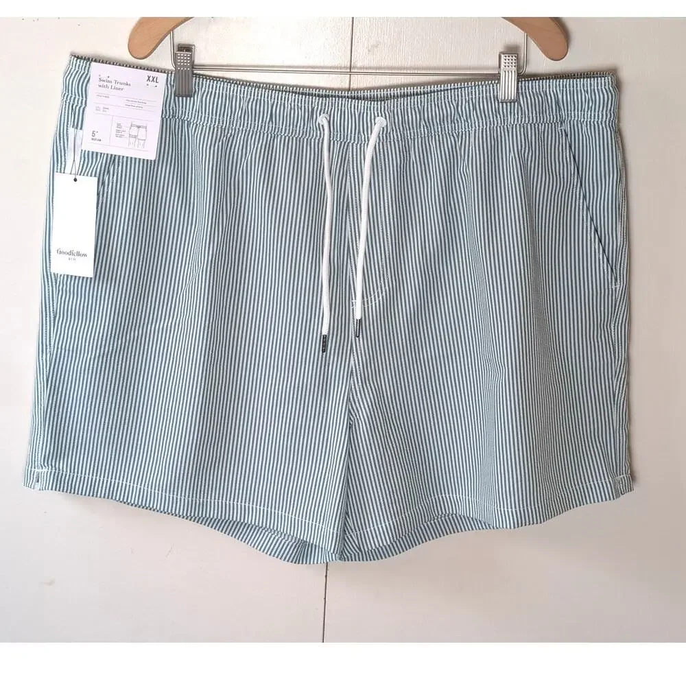 Goodfellow White & Green Striped Swim Shorts XXL